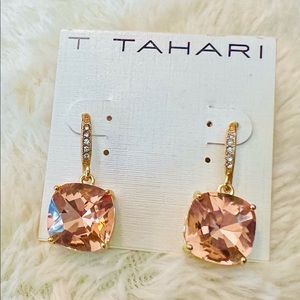 Tahari Cushion Cut Square Swarovski Crystal Earrings in Peach
